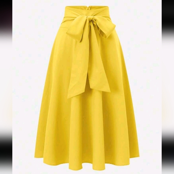 Dresses & Skirts - Women's Summer Casual Solid Color Belted Waist Yellow Skirt